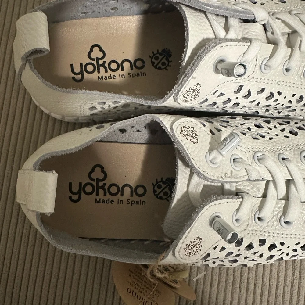 YOKONO White Leather Perforated Slip on Sneakers 39 - Picture 4 of 6